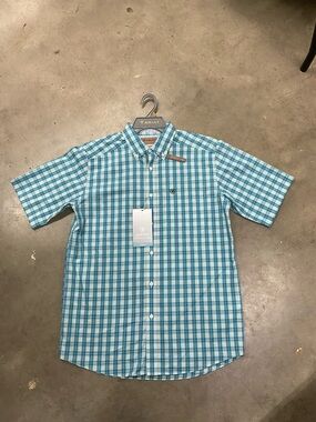 Ariat Teal and White Plaid Short-Sleeve Button-Down Shirt
